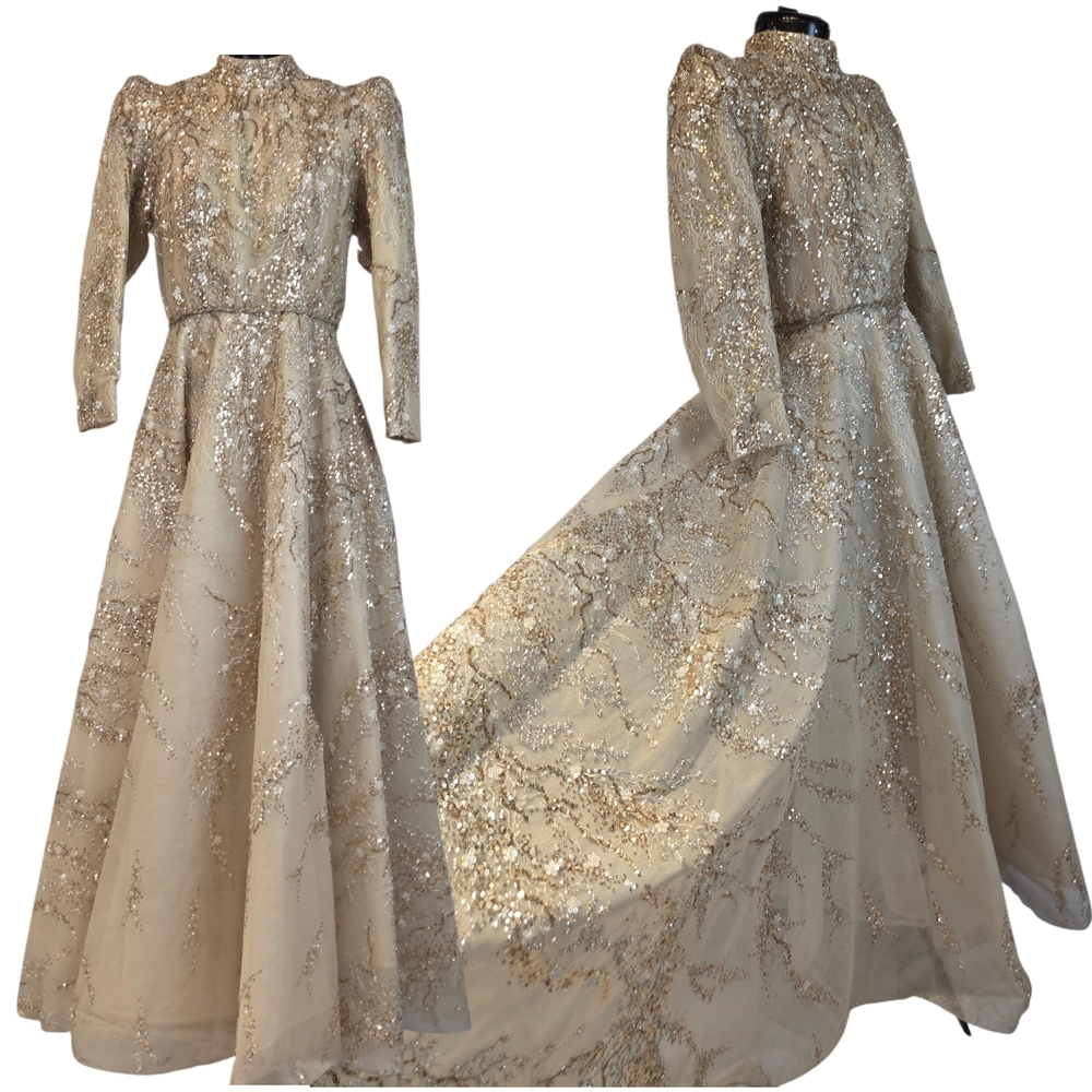 Tony Ward Couture Champagne Beaded Gown Formal Evening Dress Size L MSRP $10,000 - Picture 12 of 16